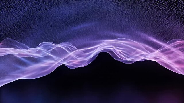 Abstract wavy translucent form with purple light on black background