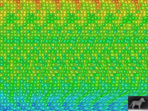 Stereogram pattern with colorful dots creating a hidden dog image  