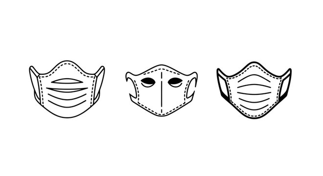 Three Different Styles of Protective Face Masks Illustration.