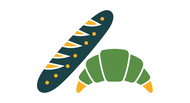 Freshly baked bread and green crescent roll illustration.