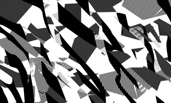 Black and White Abstract Geometric Dazzle Camouflage Line Pattern