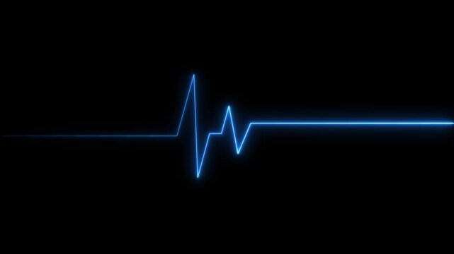 Blue neon e c g heartbeat line on black background pulse waveform signal