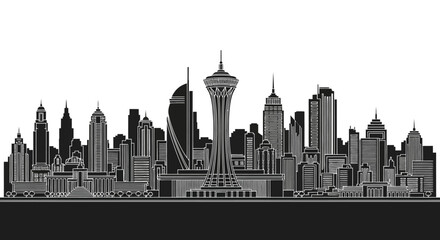 Fototapeta premium Seattle Skyline Silhouette Vector Illustration