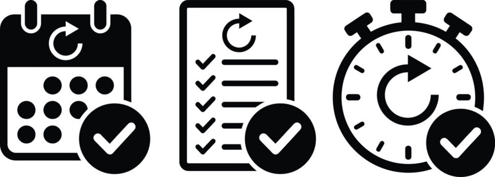 countdown timer infographic set with check marks and circular progress icons for workflow status