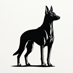 Fototapeta premium Black Silhouette of a Standing Doberman Dog with Alert Ears on a White Background