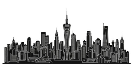 Obraz premium Guangzhou skyline silhouette vector illustration, modern urban city