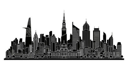 Obraz premium Black and white city skyline silhouette isolated on white background
