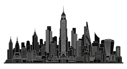 Obraz premium Modern city skyline silhouette, urban architecture vector illustration