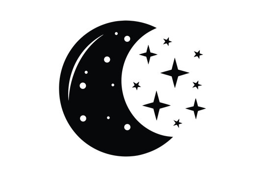 Moon crescent icon, silhouette of moon with sparkle vector illustration