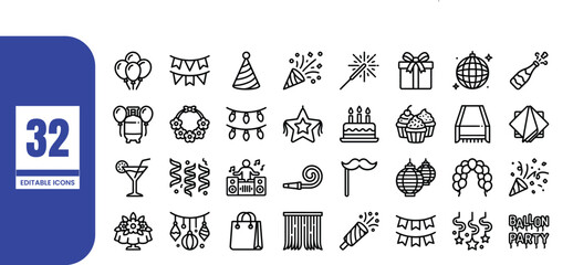 Editable party icons set for celebrations and events © Siddikur
