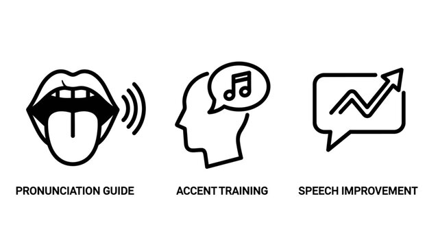 Communication training icons featuring a pronunciation guide for speech accent training for language learning progress improvement chart pronunciation language training communication