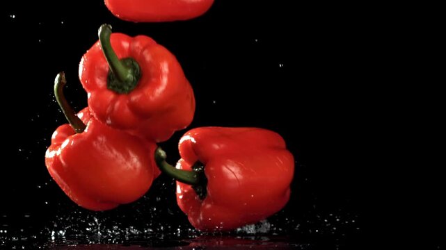 Closeup pepper stem with water, intense macro focus on texture Filmed on a high-speed camera at 1000 fps.