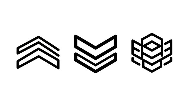 Geometric chevron and block pattern icons with direction backward geometric abstract minimalist decoration building structure symmetry collection arrangement progress movement development