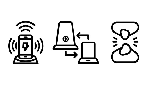 Wireless charging data transfer communication icons with wireless charging transfer communication connection technology illustration exchange electric induction information transmission