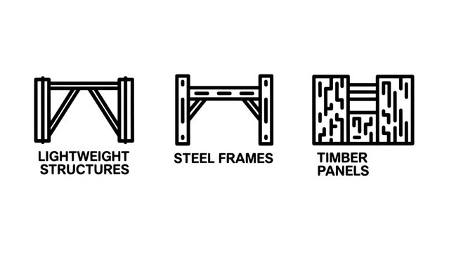Construction engineering structures and building materials icons with construction engineering structure material building architectural industrial blueprint carpentry foundation scaffolding