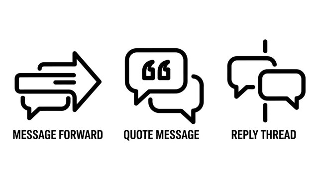 Set of UI communication and messaging icons including message forward quote message reply thread with communication interface application software dialogue conversation interaction information