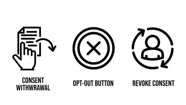 Data privacy and consent management line icons set for digital compliance with withdrawal revocation compliance protection security regulation personal agreement business settings internet