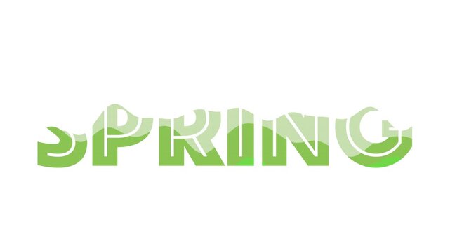 Animated illustration of spring text with colorful effects on white background