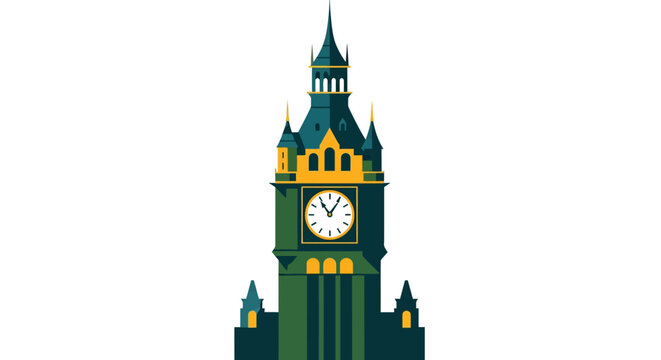 Illustrated Gothic Clock Tower with Ornate Design Elements.