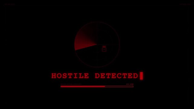 Hostile Detected Radar Screen Interface Displaying Target Sweep Intercept Grid Tracking and Critical Weapon Lock Warning Red HUD UI Animation.