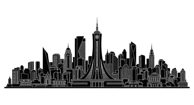 Riyadh City Skyline Silhouette, Minimalist Saudi Arabia Urban Panorama