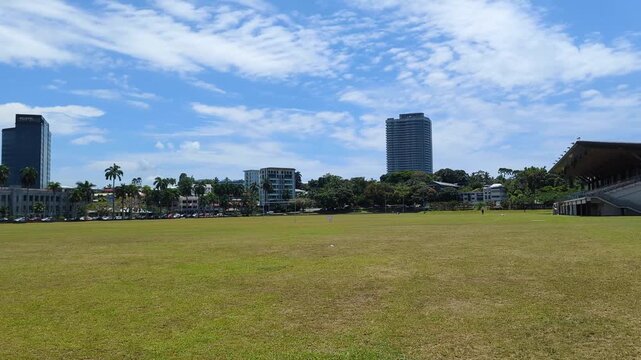 Scenic pan Albert Park and Parliament Buildings in capital city of Suva in Fiji, South Pacific