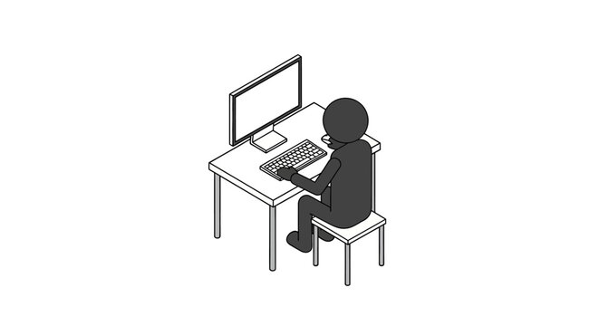 Isometric illustration of person working on laptop computer.