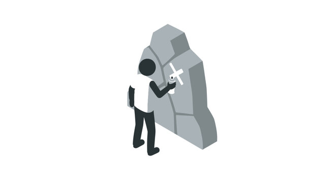 Isometric illustration of person using large computer device.