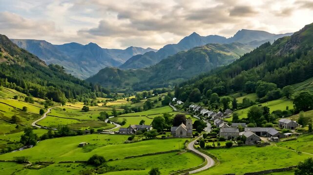 Aerial View Above Val di Tires with the Catinaccio Rosengarten Mountains, Italy