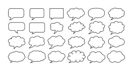 Fototapeta premium Blank speech bubble shapes cloud square rectangle and round in outline style.