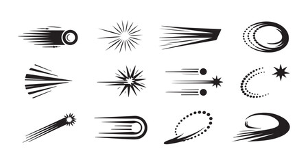 Fototapeta premium Dynamic comic motion speed lines and starburst effects set for action manga illustration and energy burst.