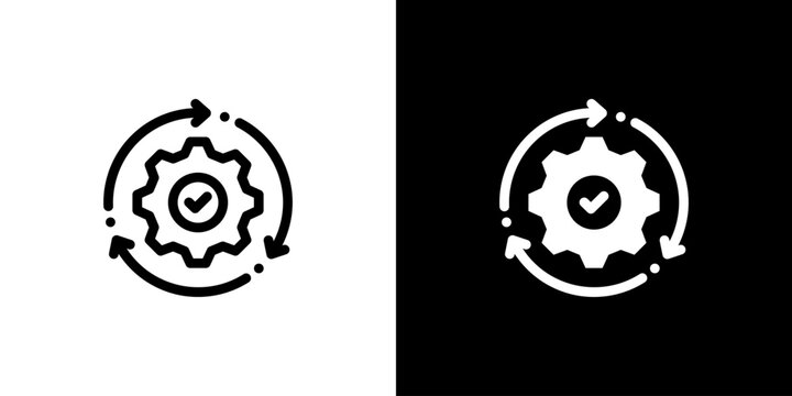 Sustain Monitoring Progress Gear icon concept with flat Black White Background. Vector illustration.