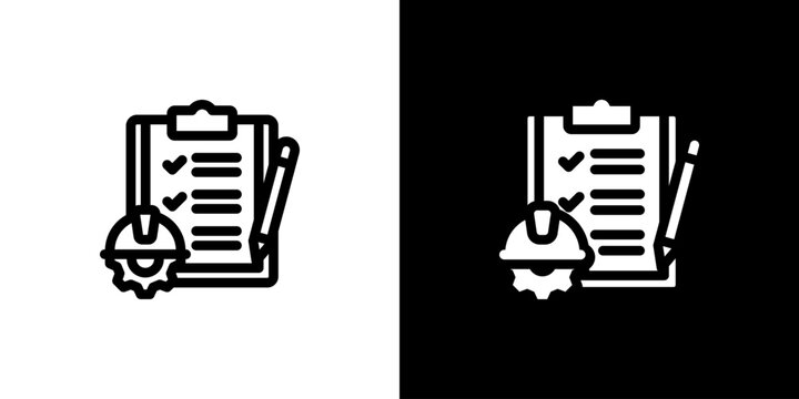 Safety Walkthrough Clipboard Gear icon concept with flat Black White Background. Vector illustration.