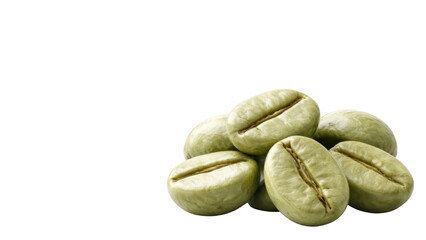 Obraz premium Close-up of raw green coffee beans heap for weight loss supplements production and agricultural import commodity