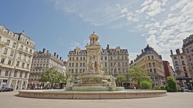 Place des Jacobins Fountain and Historic Architecture in Lyon France,April 30 2026
