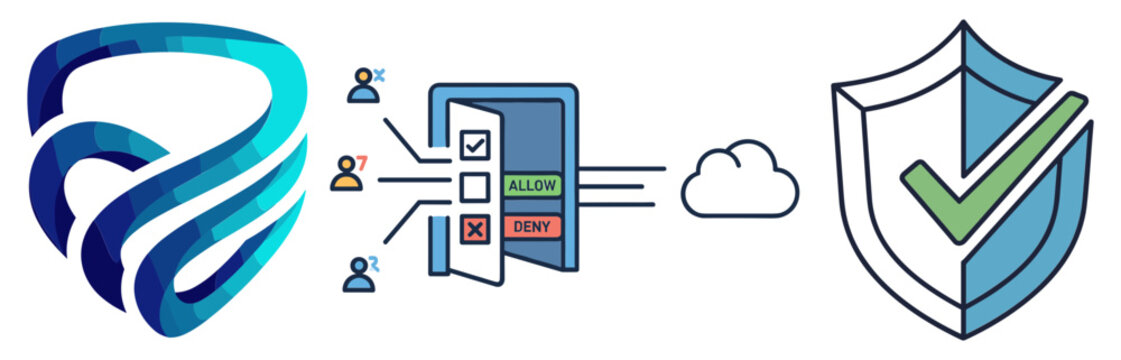 Cybersecurity data protection vector, network access control system with cloud security shield, digital identity verification and firewall concept