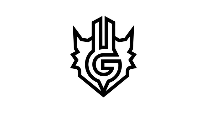 Black logo featuring a stylized wolf head with geometric lines and a central G letter