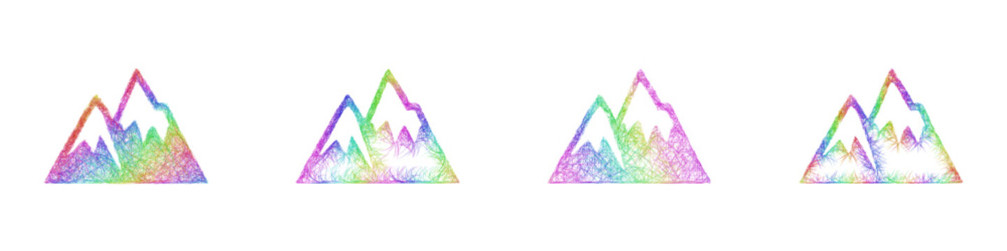 Colorful sketch mountain icon design set
