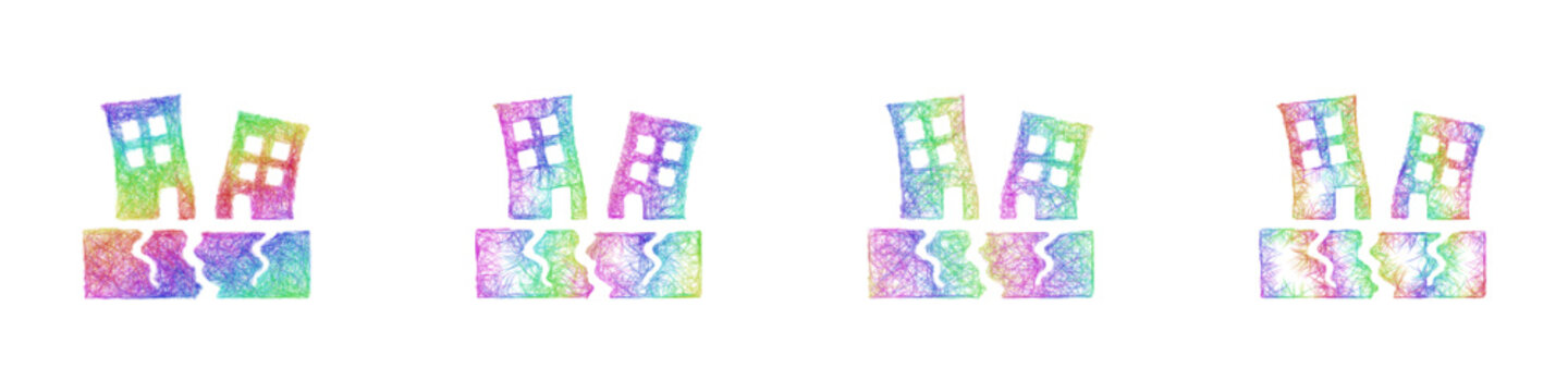 Multicolor sketch earthquake icon design set