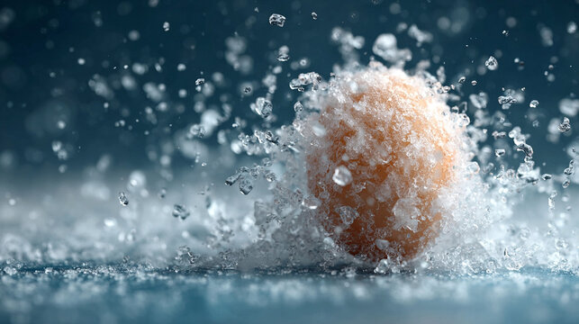 Freezing process of an egg in winter conditions with water droplets and ice formations