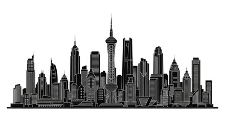Obraz premium Shanghai skyline silhouette vector illustration, urban cityscape