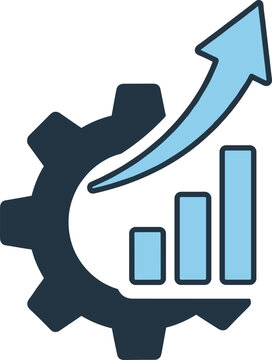 Gear with rising arrow and bar chart symbolizes business growth, efficiency, and increasing profit.