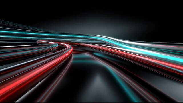 Long Exposure of Light Trails on a Curved Road at Night with Dynamic Red and Blue Motion Blur Effect