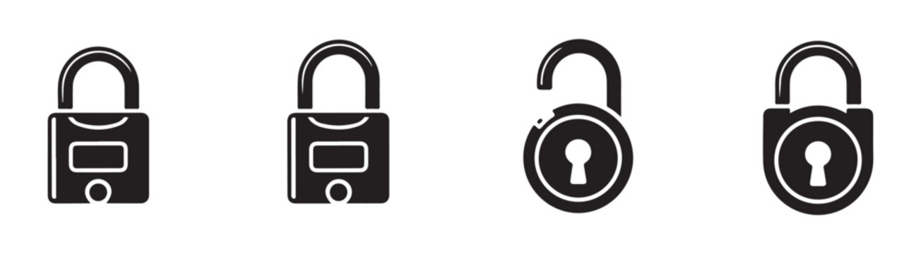 Locked and unlocked padlocks icons set security protection and access symbols isolated on white background flat vector.