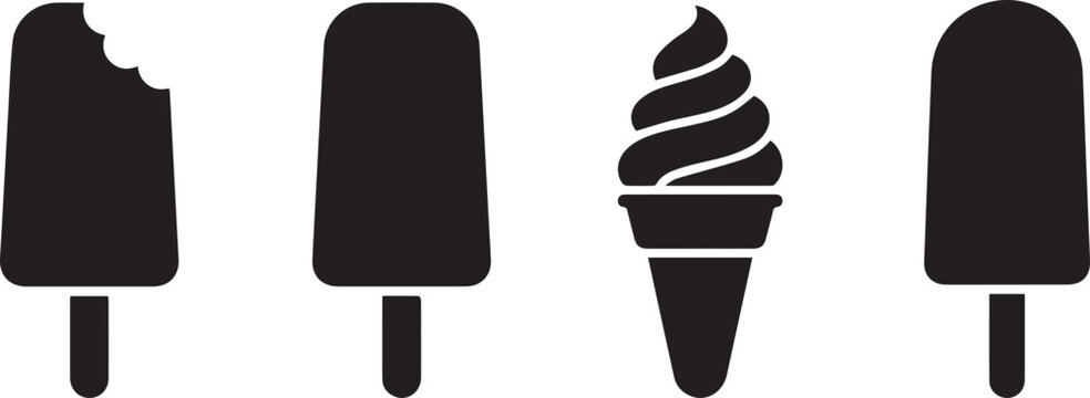 Ice Cream Icon Set and Popsicle & Soft Serve Silhouettes .