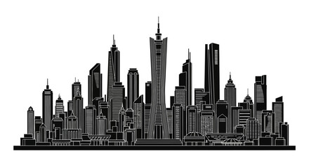 Fototapeta premium Guangzhou City Skyline Silhouette, Minimalist Urban Architecture