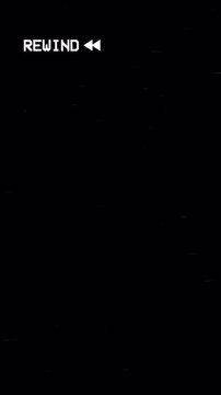 Vhs rewind tape dust scratches effect for dark screen with white symbols. Ideal for vintage video projects or nostalgic content. alpha channel