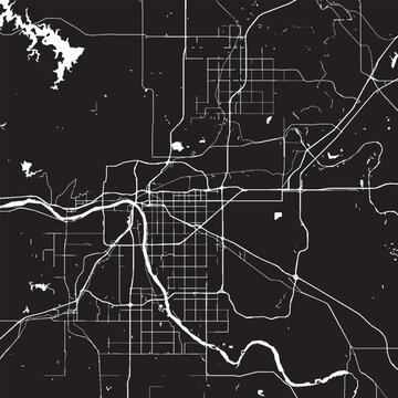 Tulsa Oklahoma Vector Map, Detailed City Street Map Black and White Minimalist Line Art