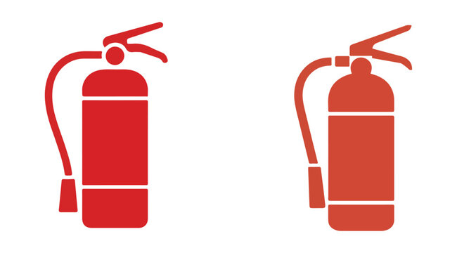Red fire extinguisher icons on white background safety equipment for emergencies and fire prevention solution.