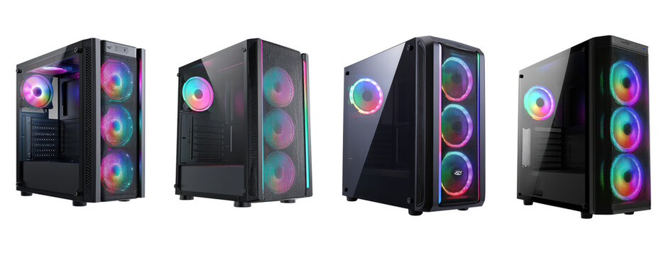gaming case with rgb lighting isolated on transparent background